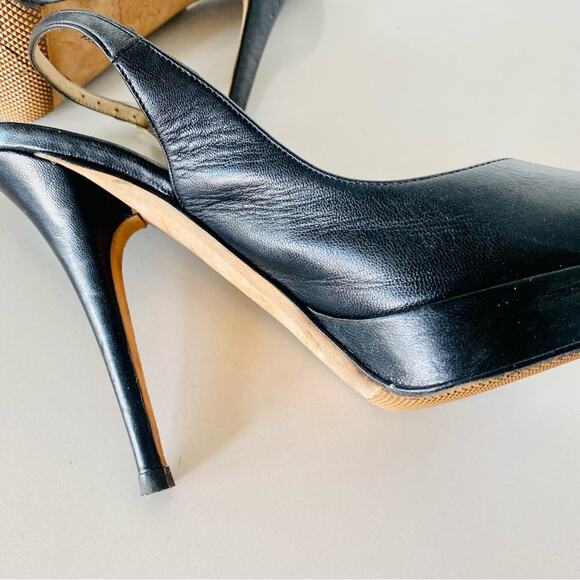 JIMMY CHOO Classic Black Leather Open Peep Toe Heeled Slingback Sandals Shoes 38 - Picture 9 of 16
